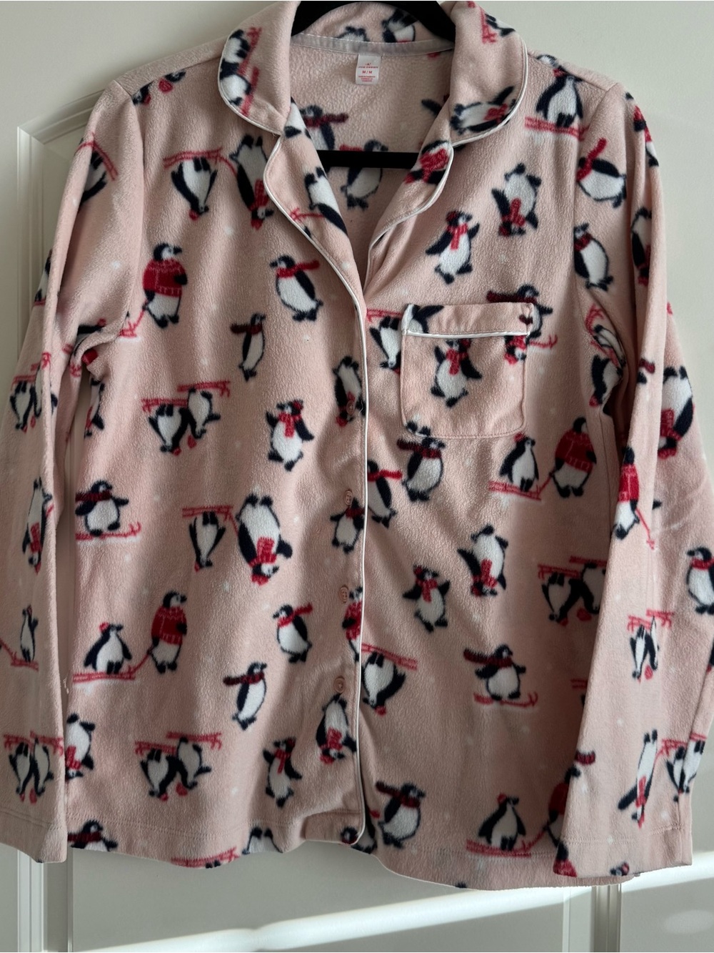 Joe Fresh Pink Penguin Fleece Pajama Set with Black & White Accents
